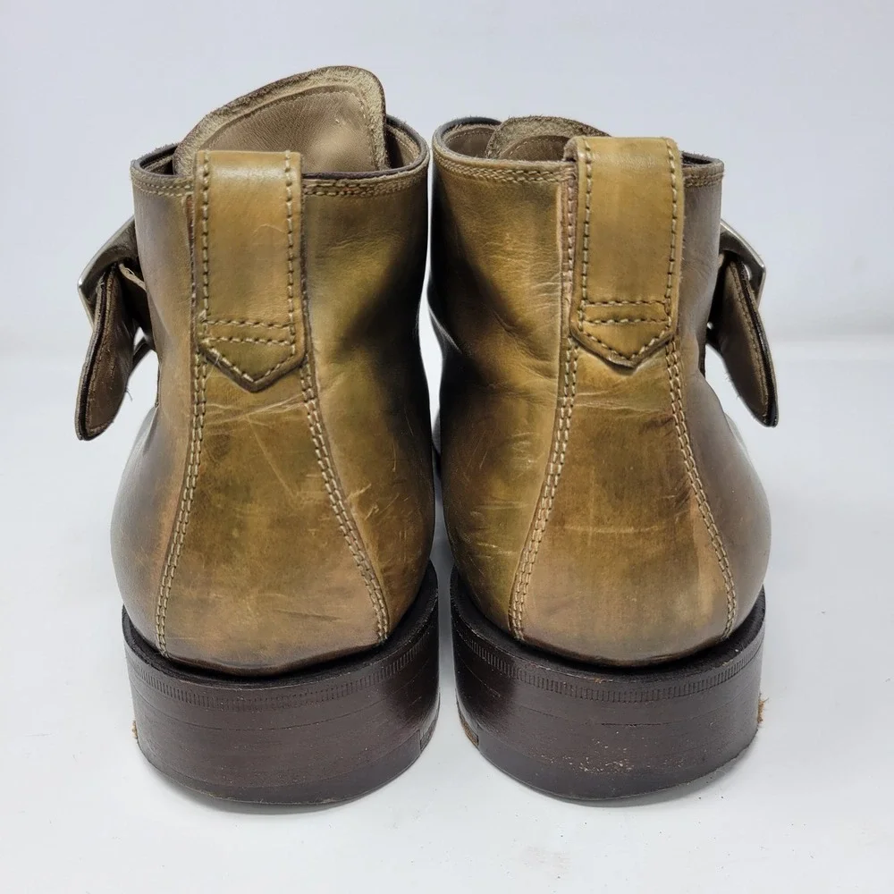 Bettanin & Venturi Barneys New York Mens Sz 9 Olive Leather Monk Strap Boots 354